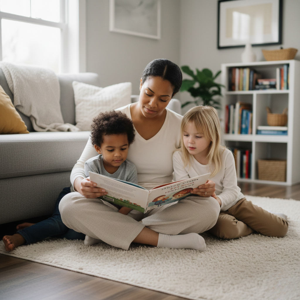 Doula reading to children